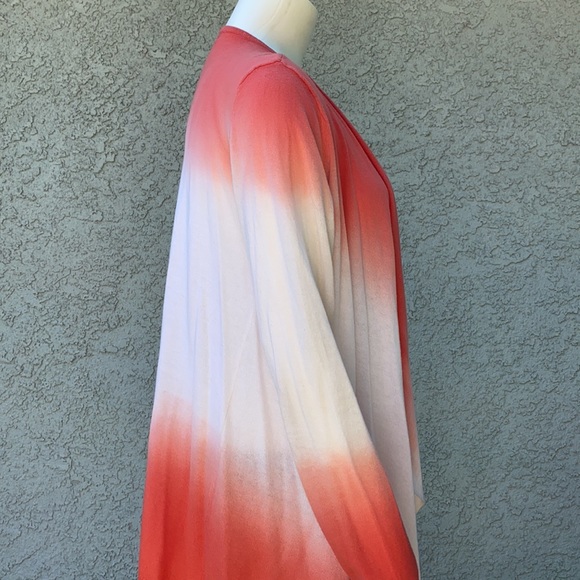 Verve Ami Tie Dye Red White Asymmetrical Waterfall Drape Cardigan Sweater - Picture 5 of 7